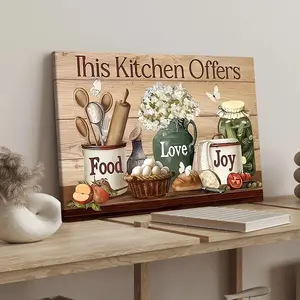 Wooden Frame Canvas Poster, Kitchen Food Love Joy Theme, Modern Art Decor, modern home decor, Decoration, Bedroom Wall Art, Office Mural, Artwork, Ideal Gift, HD Waterproof Printing