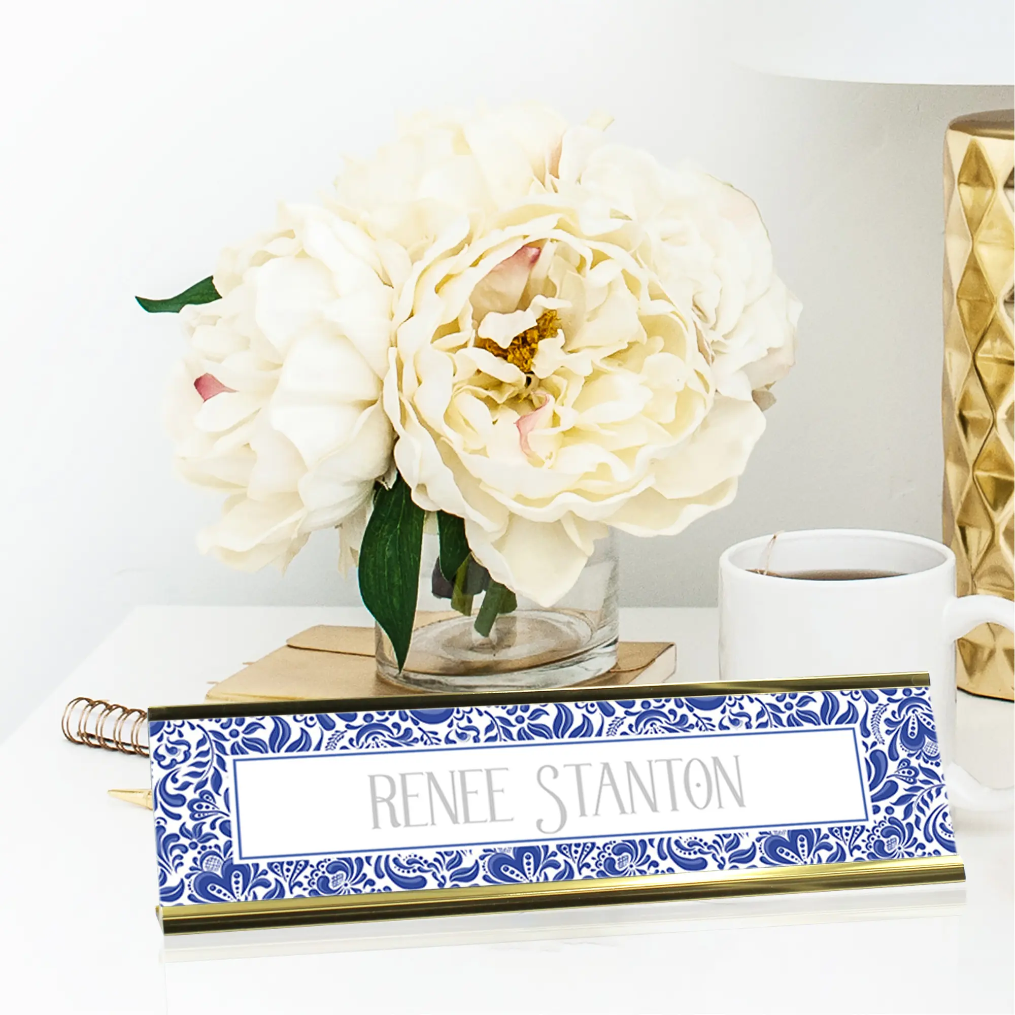 Personalized Deskplate | Name Plate for Desk | Office Decor Accessories | Multiple Designs | Gold Aluminum Holder Floral Nameplate Customized desk accessories cute desk accessories office girly desk accessories