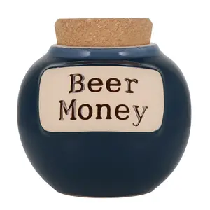 Cottage Creek 6" Dark Blue Series Ceramic Beer Money Piggy Bank for Adults | Decorative Savings Jar & Coin Bank - Ideal Gifts for Men, Dad, Boyfriend & Women
