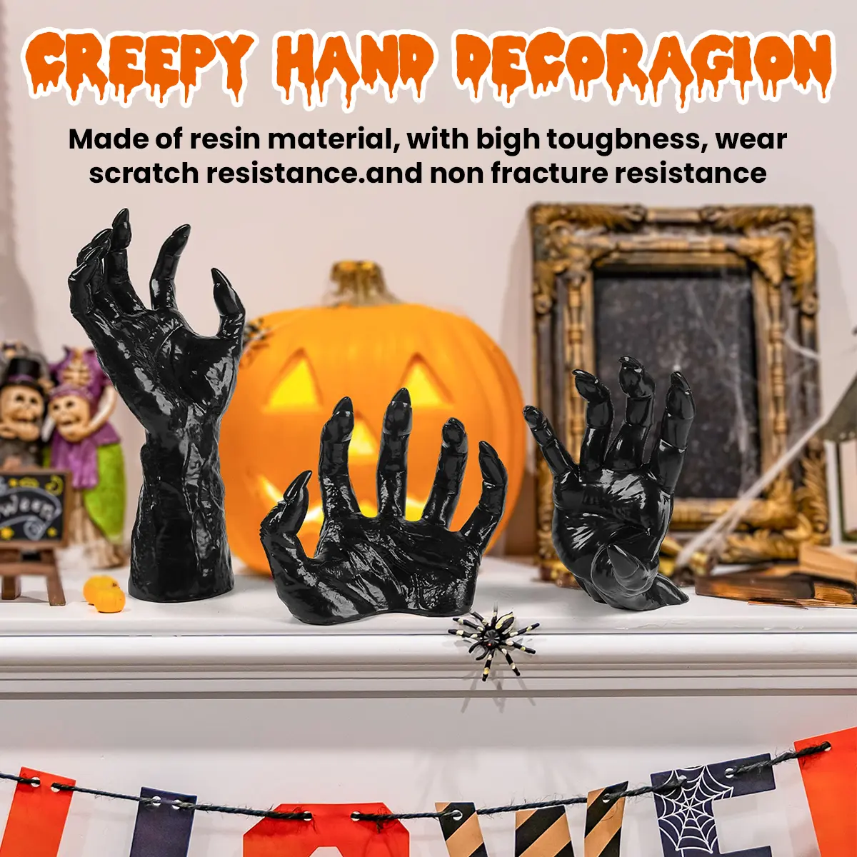 Halloween Decorations Set of 3 Spooky Hand Wall Hangings with Lit Candles Life-Size Horror Hands for Wall Decoration Lightweight Eerie Realism Unique Gothic Accents