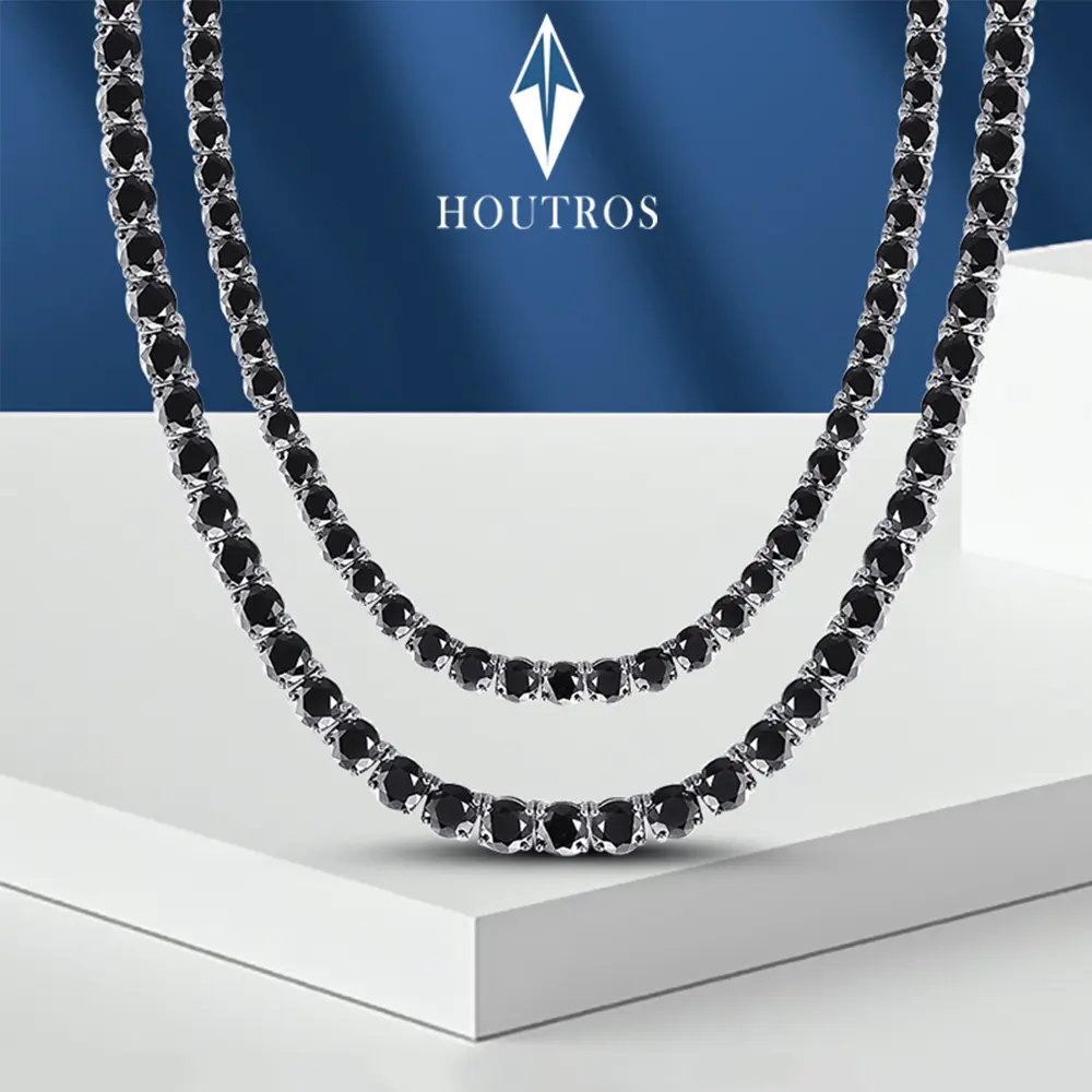 3/4/5/6mm Full Black Moissanite Tennis Necklace with GRA 925 Sterling Silver Lab Diamond Hiphop Necklace Jewelry for Men Women