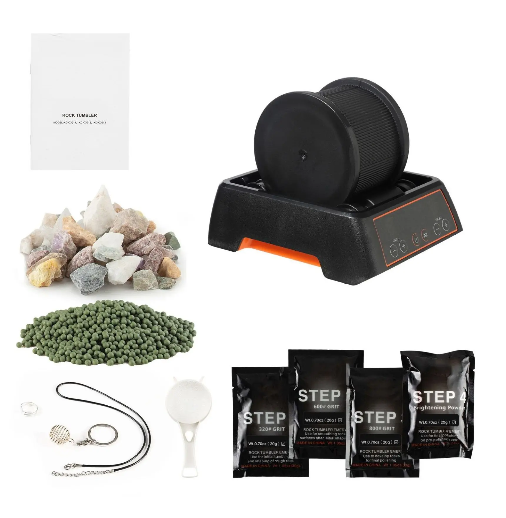 Rock Tumbler 1lb, Rock Polishing Machine Kit with 4 Speeds & Timer, Quiet Operation for Rose Quartz, Amethyst, Gem Polishing Default