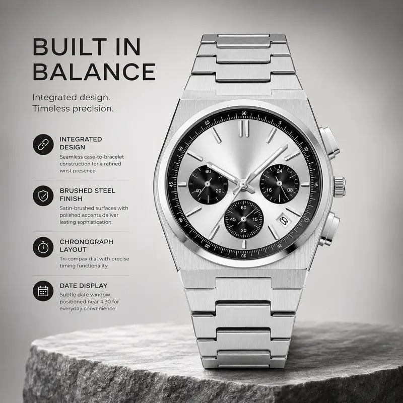 Men's Classic Stainless Steel Analogue Quartz Wristwatch - Business Style, Chronograph, Mineral Glass, Calendar Date Display, 30M-50M Water Resistant, Clasp Closure, Daily Wear Metal Men's Accessory, Quartz Wristwatches