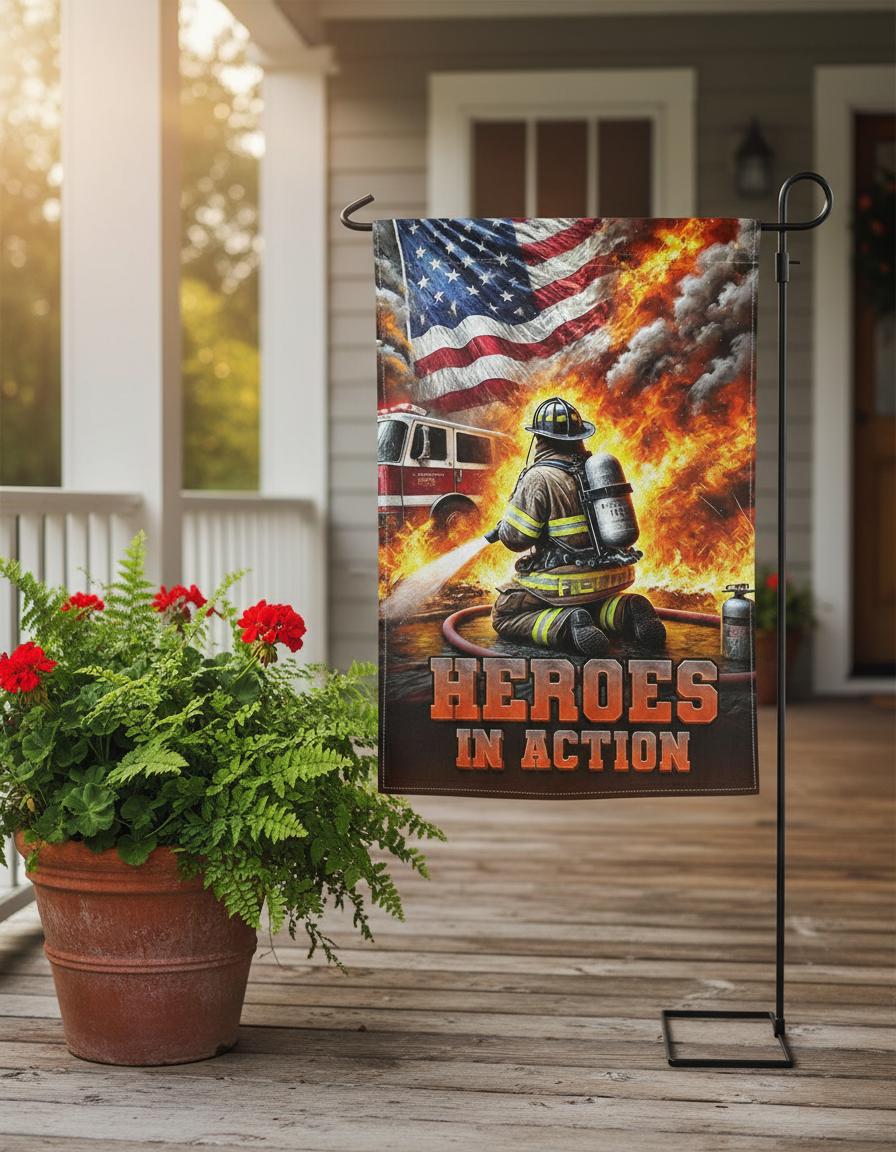 FLAGMEUP8386 Firefighter Garden Flag 12x18 Inch – Double Sided Yard Flag, Patriotic Outdoor Decor, Firefighter Tribute