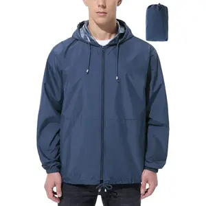 Men Waterproof Hooded Rain Jacket Lightweight Packable Windproof Coat for Running Hiking Cycling Travel