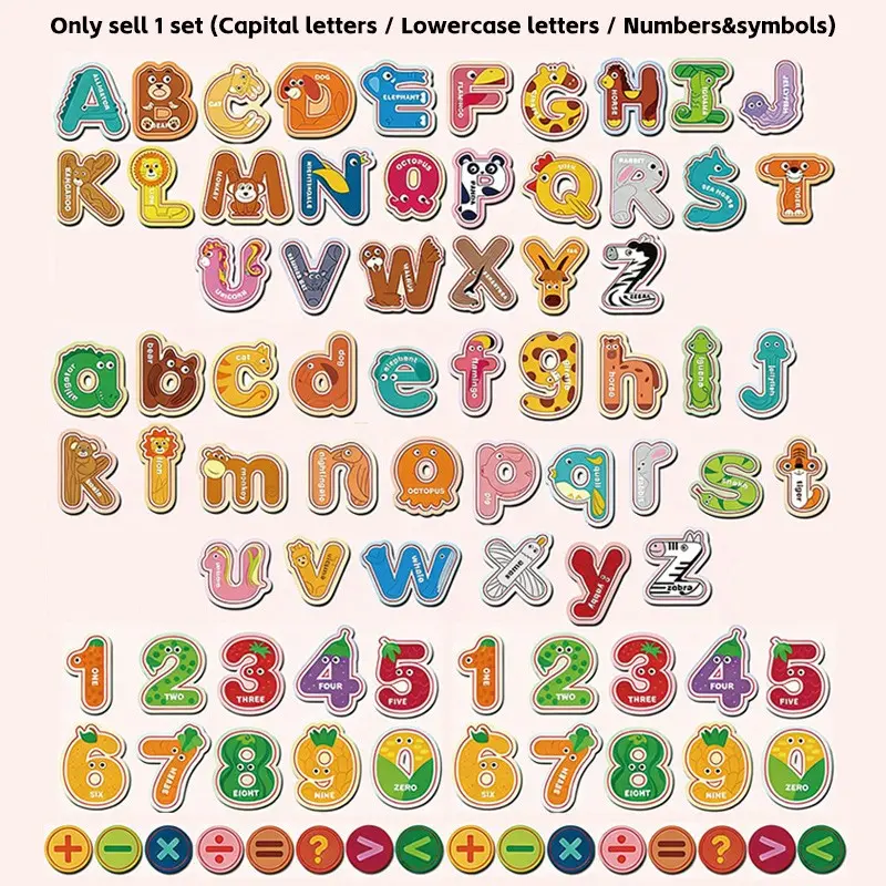 Uppercase Letters/Lowercase Letters/Numbers & Math Symbols,Magnetic Letters, Cute Animal Alphabet ABC Magnets for Fridge Colorful Uppercase Animals Toys Set Educational Spelling Learning Games for Kids Refrigerator Magnets Set