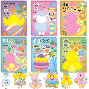 36 Pieces Easter Make A Face Animal Stickers with Easter Egg Themed Match Make Your Own Stickers with Bunny, Egg, Chick, Shell, Sheep, Pig Kids Party Favor Supplies Crafts