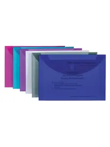 C-Line Products 1597621 Translucent Acid-Free Poly Reusable Side-Loading Envelope with Hook & Loop Closure, Assorted - Set of 36, 11 x 8-1/2