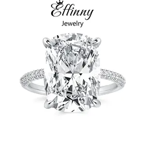 Effinny 7.0ct Luxurious Elongated Crushed Ice Cushion Cut Engagement Ring For Women, 5A Grade Cubic Zirconia Promise Ring, Elegant Decoration Ring, Anniversary Ring Outdoorfun