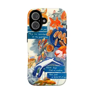 Artistic Goldfish & Ocean Scene Phone Case | Vibrant Orange Koi & Blue Watercolor Design with Inspirational Quotes | Compatible with iPhone 16, 15, 14, 13, 12, 11, X, SE & Samsung Galaxy S21 to S24 | Unique Protective Cover Gift for Fish Lovers