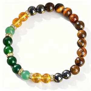 DB- 1pc Tiger Eye Beaded Money Attracting Bracelet, Natural Black Yellow Tourmaline Onyx Wealth Attraction Bracelet Fashionable Accessory for Daily Wear, Christmas Jewelry Gift Money Bracelet-DB