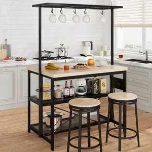 Garvee Spacious Storage & Power – Kitchen Island Bakers Rack – 3-Tier Microwave Stand with Butcher Block Countertop, 5 Hooks, Ideal for Pantry Organization – Perfect for Home Kitchen, Dining, or Living Room
