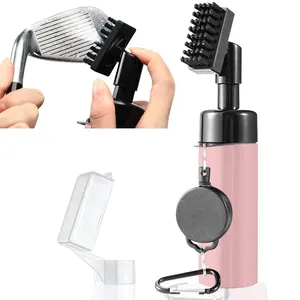 2 in 1 Golf Club Cleaner Brush with Retractable Clip, Pink Golf Cleaner Brush, Portable Golf Club Cleaning Tool, Holds 5 Ounces of Water, Golf Accessories for Women