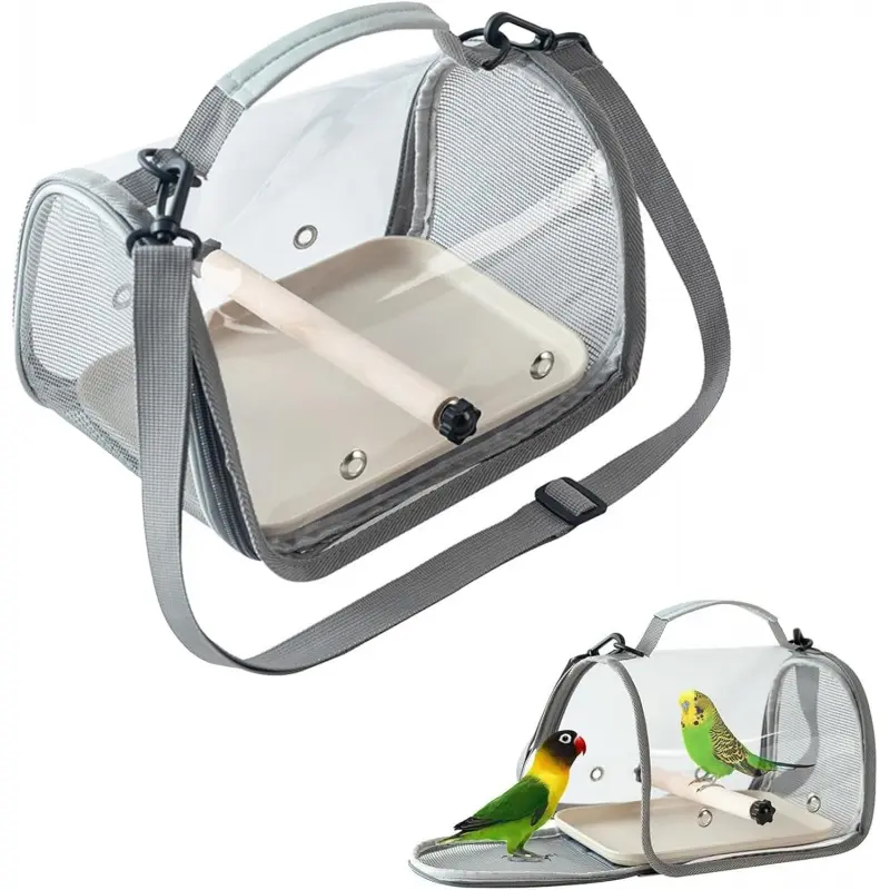 Portable Bird Travel Carrier with Breathable Mesh Windows Hands Free Parrot Backpack for Vet Visit Shopping Hiking, Clear View Small Pet Cage with Easy Clean Removable Tray and Perch
