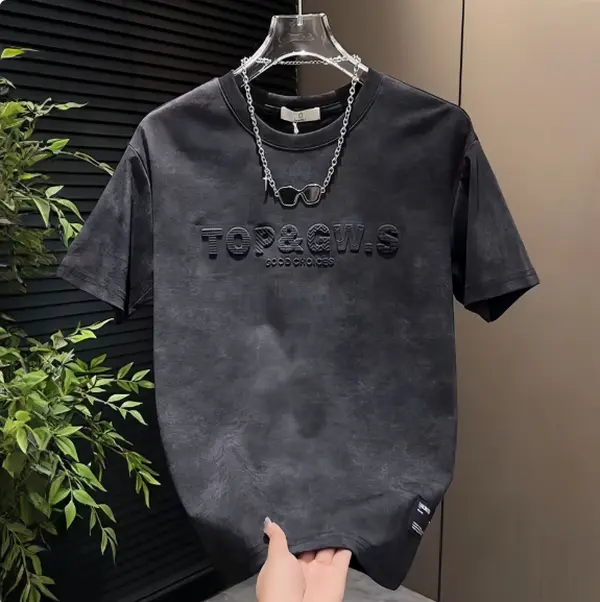 Men's Spring/Summer Casual Short-Sleeve T-Shirt, Stylish Tie-Dye Crew Neck Tee with Casual Lettering, Versatile and Easy to Style