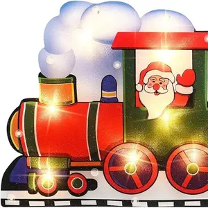 17 Inch Window Silhouette Lighted Christmas Decorations Santa Clause and Gifts on Train Design - Wall Hanging/Table Mantel Light Up Holiday Ornament Indoor/Outdoor (2AA not Included)