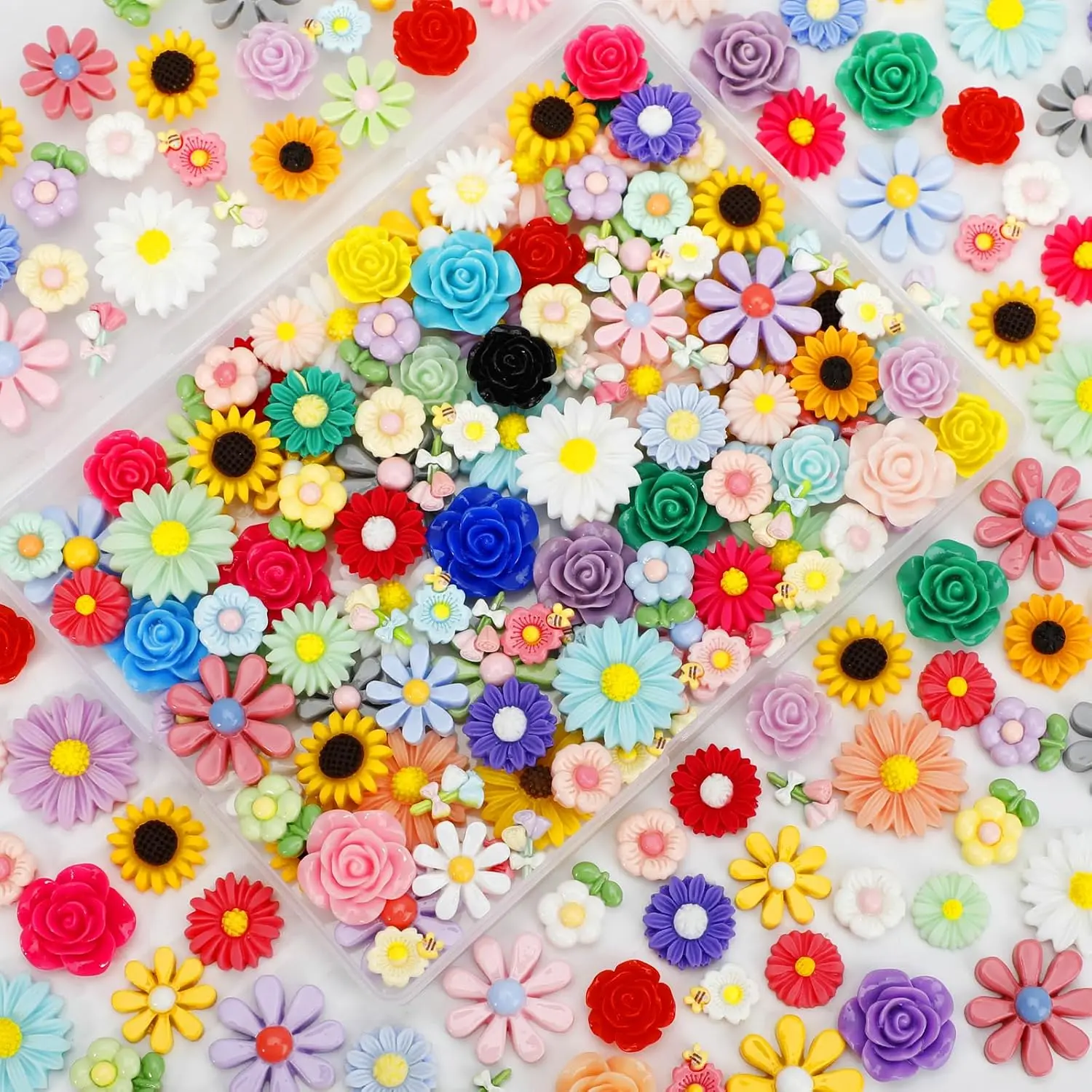 120pcs Mini Resin Flowers for Crafts, Cute Small Tiny Flatback Resin Flower | Slime Charms Bulk for Scrapbooking DIY Dollhouse Micro Landscape Kawaii Fairy Garden Accessories Miniature Things Decor