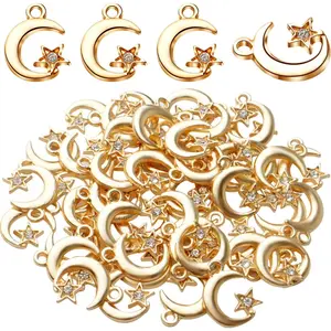 50pcs Alloy Star Moon Charms Crystal Rhinestone Celestial Crescent Pendants Charms Jewelry Making Accessories for DIY Earrings Bracelet Necklace Crafts Designs