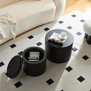 [SOIYELIFE] Nested table set 2 pieces, MDF coffee table set Living room/lounge area, black   ,Unique furniture,