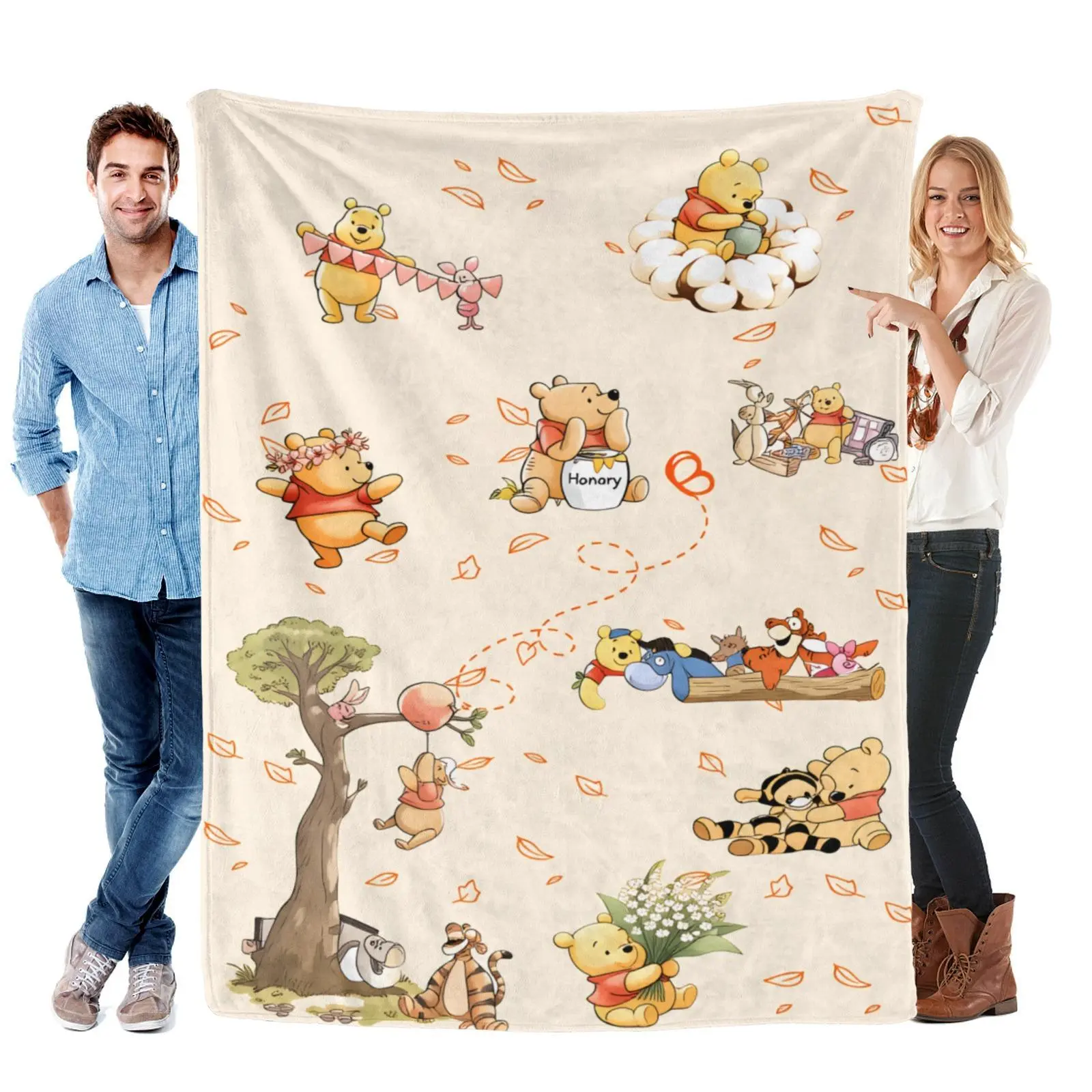 Disney Winnie the Pooh Blanket, Soft and Comfortable Sofa Flannel Blanket for Office Nap, Outdoor Sports, Bed, Soft Cozy Blanket, Cartoon Print Blanket