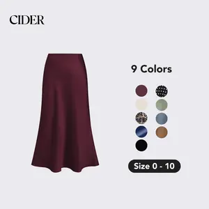 Cider Satin Solid Ruffle Long Skirt Fashion Bottom
