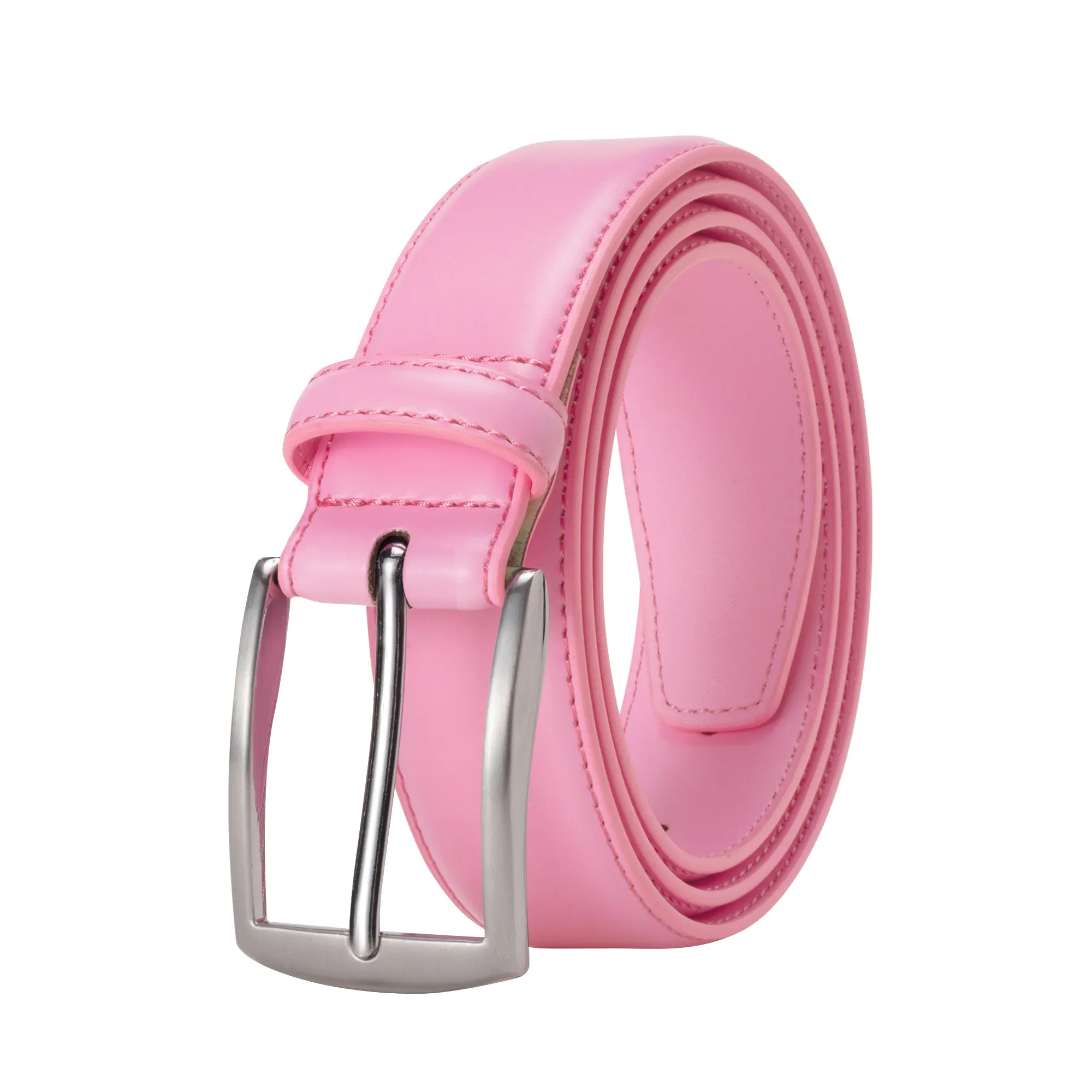 KM Legend Mens Leather Dress Belt for Work Business and Casual(Pink)