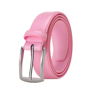 KM Legend Mens Leather Dress Belt for Work Business and Casual(Pink)