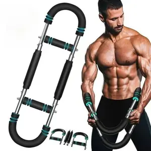 Pro Adjustable Arm & Chest Muscle Trainer for Men Detachable Stainless Fitness Tool with Blue Grips Ideal for Beginners and Enthusiasts Black Strength Training Accessory Adjustable Resistance Anti-Slip Grips Home Workout Equipment