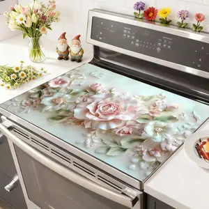 Soft Electronic Stove Panel Protector Pad, Flower Pattern Design, Scratch Resistant, Easy to Clean, Multi-Purpose Kitchen Cover