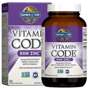 Garden of Life Zinc Supplements 30mg High Potency Raw Zinc and Vitamin C Multimineral Supplement, Vitamin Code Vitamins Trace Minerals & Probiotics for Skin Health & Immune Support, 60 Vegan Capsules Edible Dietary