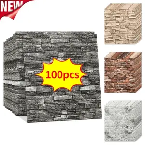 100pcs Self-Adhesive 3D Foam Decorative Wall Tiles, Waterproof Moisture-Resistant, Easy to Stick Clean Cut, Ideal for Living Room Kitchen Bedroom Dorm