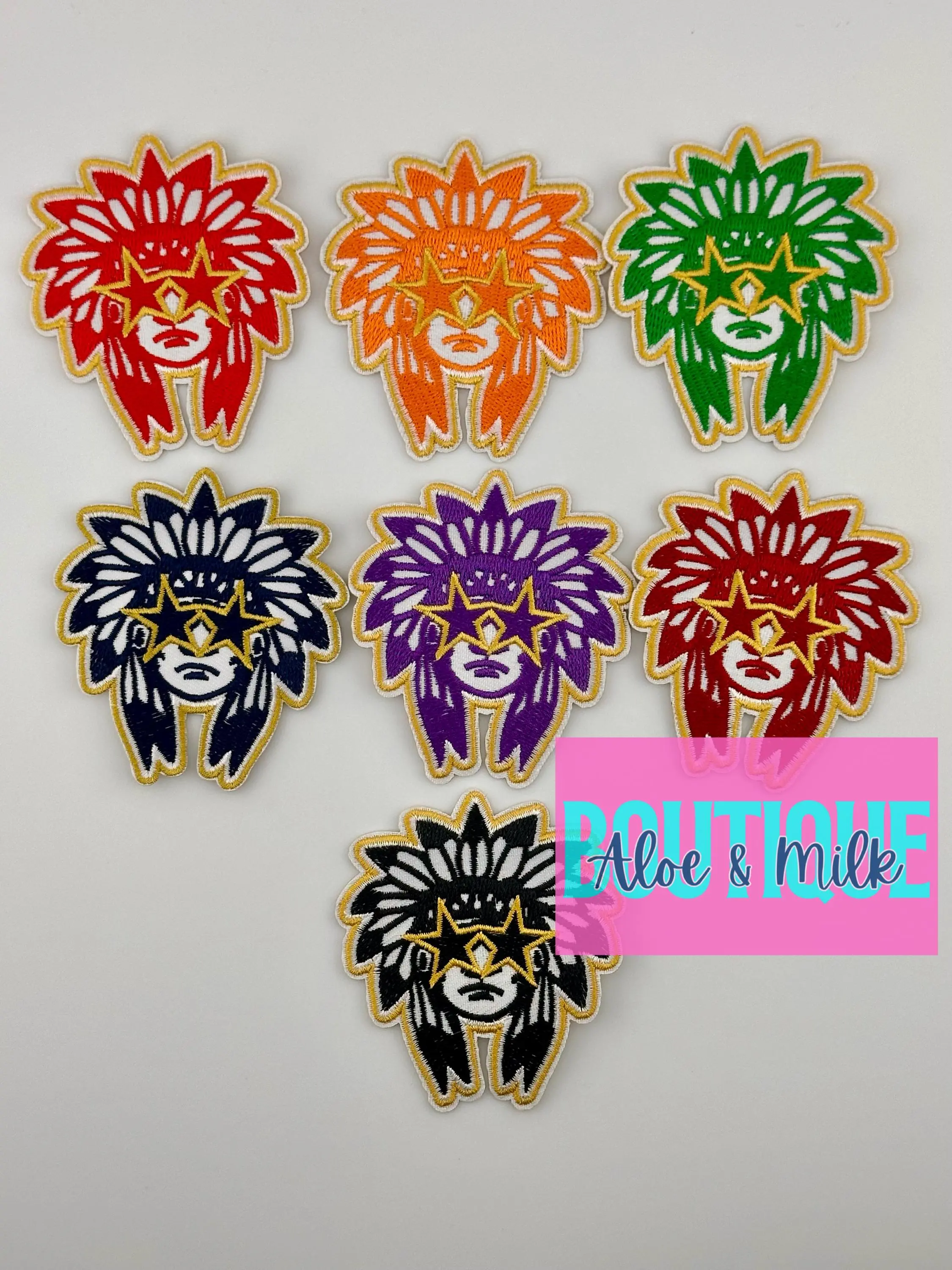 Mascot Chief patch, mascot patches, indians, indian patches, indian mascot, team patches, sports patch, football patches, cheer patches