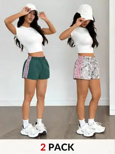 Women's Summer Camo Print Casual Shorts, Bottom, Camouflage, Loose-Fit Elastic Waistband, Comfortable Daily Wear, All over Print Design, Womenswear