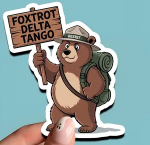 Resist Bear National Park Foxtrot Delta Tango Sticker, Feminist Women's Rights Decal, Political Protest, Resistance, Social Justice Stickers