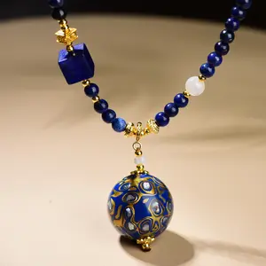 Lapis Lazuli Lacquer Bead Necklace | Wisdom and Truth | Peace and Auspice | Wealth and Authority | Spiritual Protection | Friendship and Interpersonal Relationships