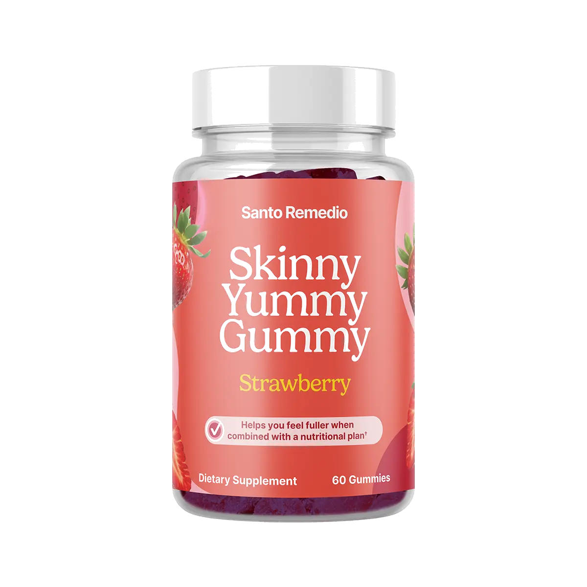 Santo Remedio, Entalla, Skinny Yummy Gummy, Nutritional Supplement, Gummy Fiber for Digestive Gut Support, 60 Fiber & Prebiotic Gummies, Strawberry Flavor, 30 Servings