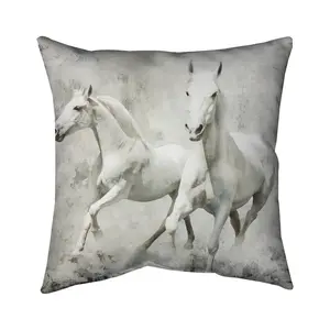 Begin Home Decor 5541-1616-AN8 16 x 16 in. Two White Horse Western Pillow - Farm Animal Bedroom Decor