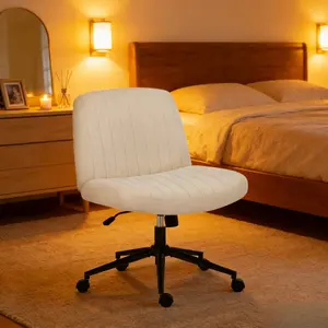 - Beige Criss Cross Office Chair with Dual-Purpose Base (5 Wheels & 5 Foot Pads), 26" Wide Seat, Adjustable Height 19.6"-23.6", High-Density Sponge Cushion, 300lb Load-Bearing, Swivel & Tilt, Easy Assembly for Office Use