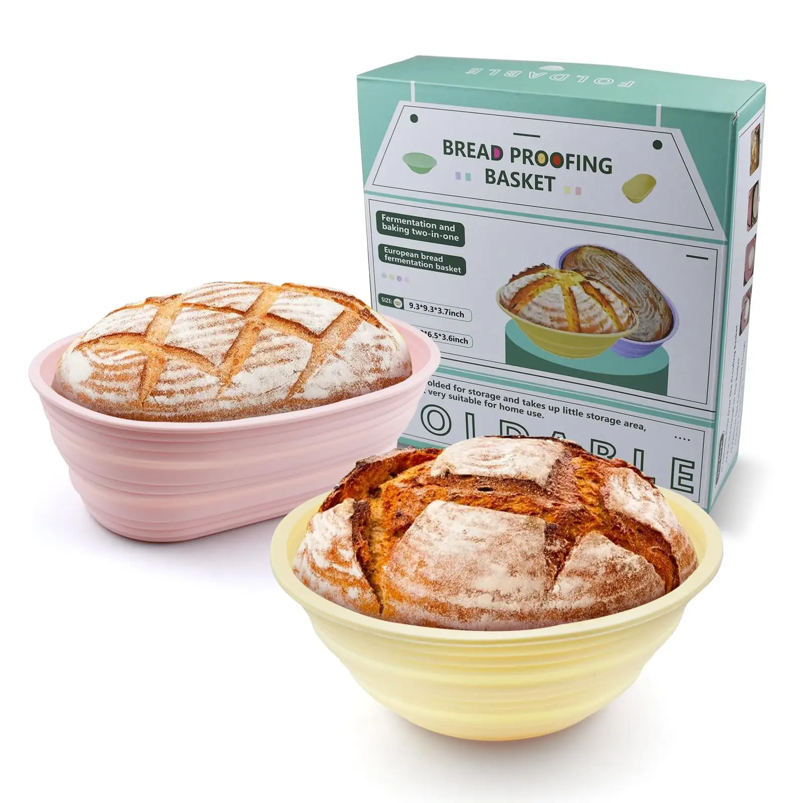 Silicone Banneton Bread Proofing Basket, 2 Counts Oval & Round Thickened Banneton Basket, Summer Essentials Sourdough Bread Baking Supplies, Summer fo