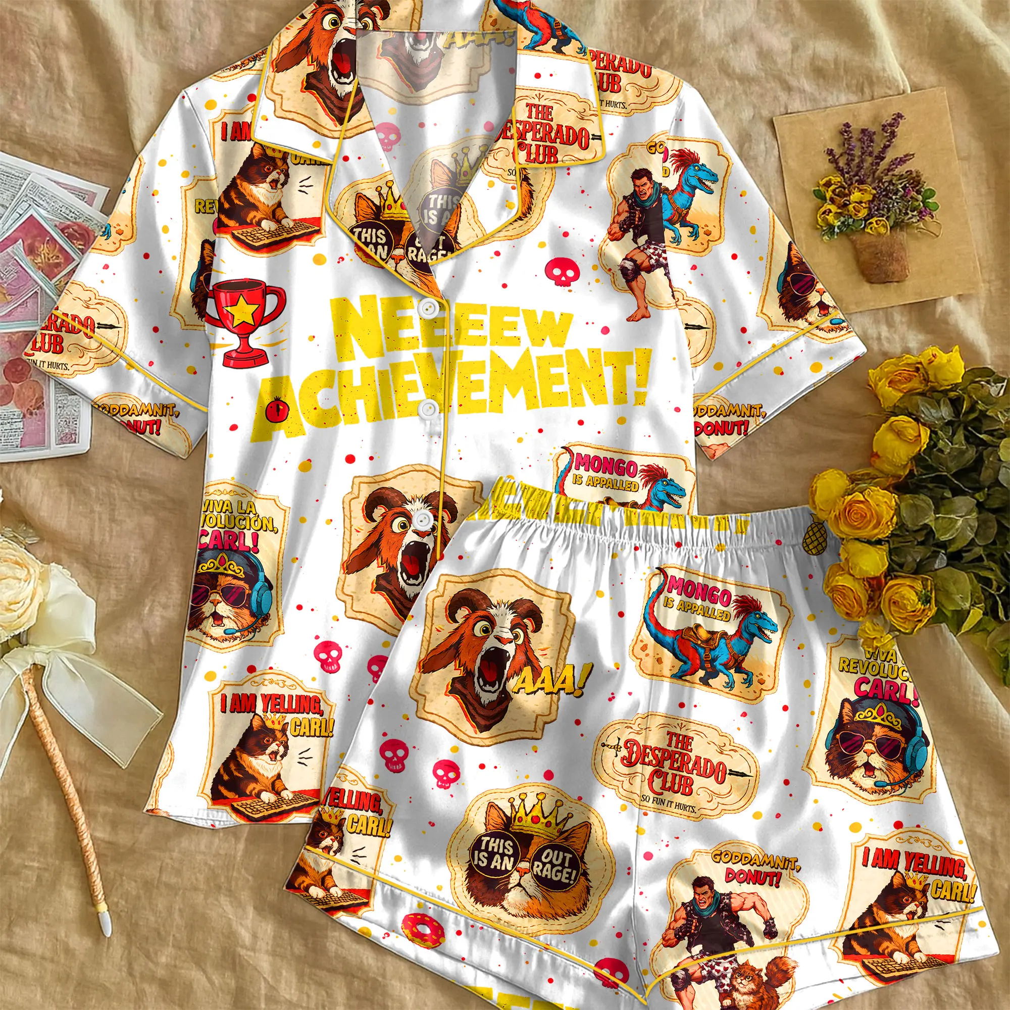New Achievement Dungeon Crawler Carl Pajama Set, LitRPG BookTok Sleepwear, Button Up PJ Set, Funny Fantasy Book Lover Gift