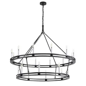20-Lights Black Matte Black Wagon Wheel Chandelier