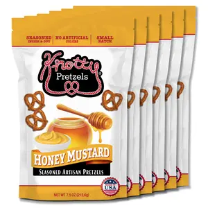 Honey Mustard 6PK - Knotty Pretzels "The Official Pretzel of Beer" 7.5 Ounce Individual Seasoned Pretzel in Resealable Snack Bags - Honey Mustard (6 Pack)