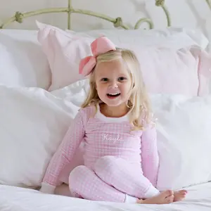 Pink Gingham Pajamas - Girls Soft Knit PJ Set