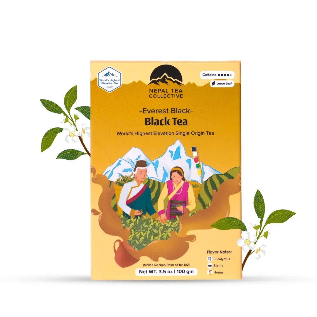Nepal Tea Collective Everest Black - "Top of the World Tea" World's Highest Elevation Single Origin - 3.5 oz 100 gm - Bold Earthy Eucalyptus Notes