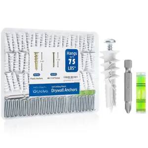 140 count Self Drilling Drywall Anchors and Screws Kit #8 x 1-1/4", Heavy Duty Sheetrock Anchors for  Shelves,Picture Frames,Curtains, No Pre-Drilling, Plastic Dry Wall Anchors