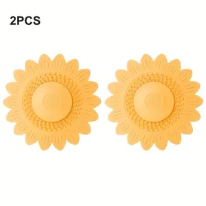 2pcs Sunflower Drain Traps, Silicone Sink Covers, Bathroom Odor Pads, Silicone Bathtub Stoppers, Sink Filters, Silicone Drain Screens, Hair-Blocking Filters, Suitable for Kitchen Sinks, Bathroom Drains, Etc., for Catching Shower Hair, 2-Pack