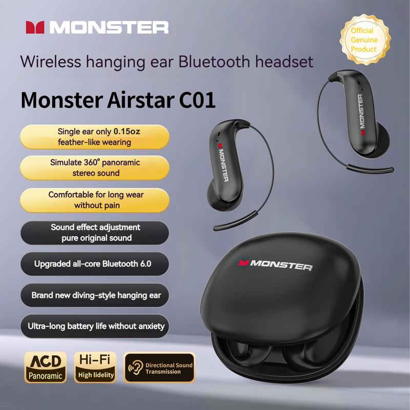 Monster Ear Buds - Bluetooth Headphones with Zero‑Gravity Titanium Ear‑Hook Design, Noise Isolation, 145H Playtime Wireless Earbuds Headset Bluetooth 6.0, IPX5 Waterproof & Sweatproof, Ideal for Travel & Electronic Gifts for Men and Women