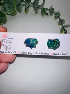 Ocean Marbled Heart Studs