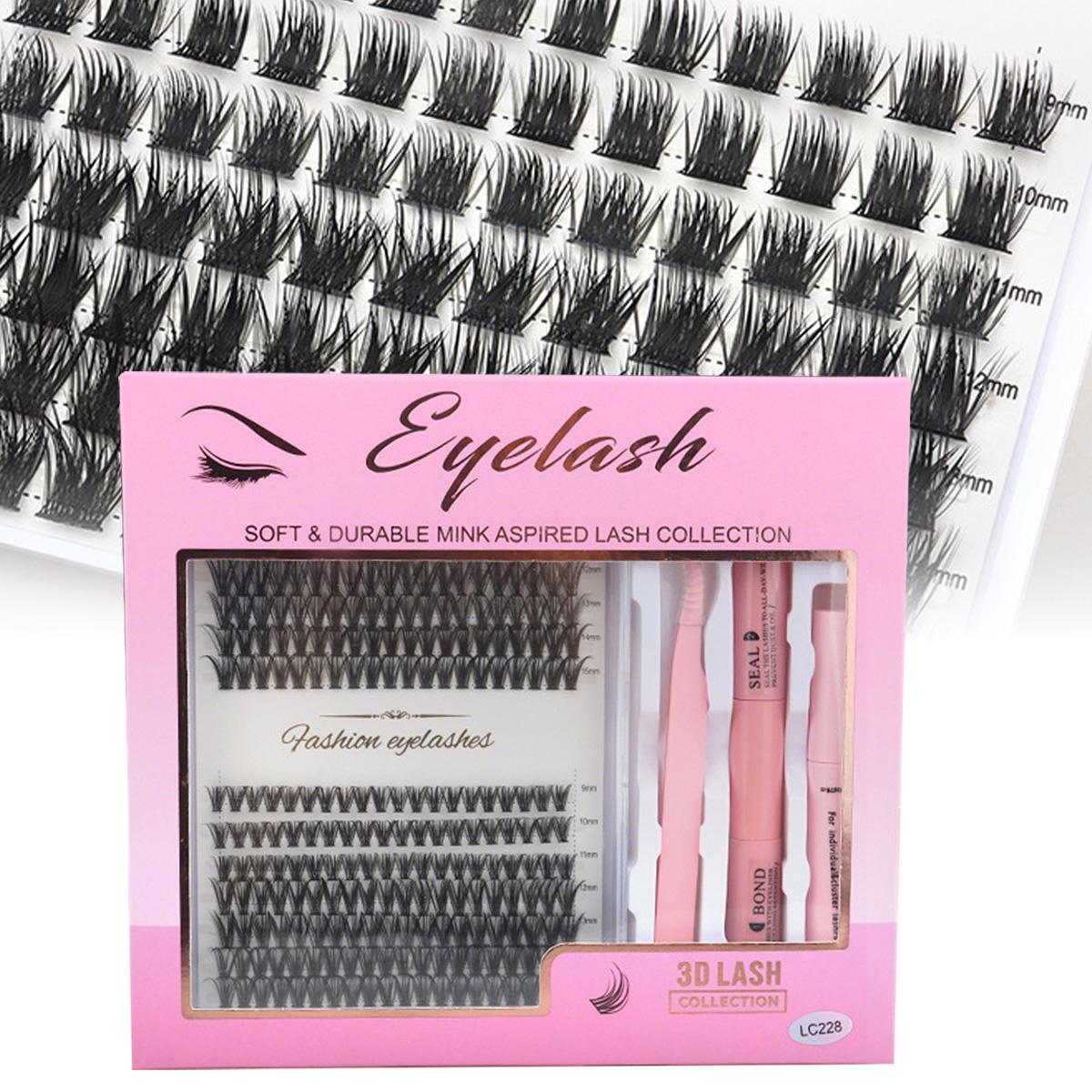 Flare Lashes Kit - 280 Clusters Individual Lash Extensions (9-15mm), Invisible Band Natural Fluffy, with Bond Seal Eyelash Glue, Lash Remover & Tweezers, Waterproof Long-Lasting DIY for Beginners