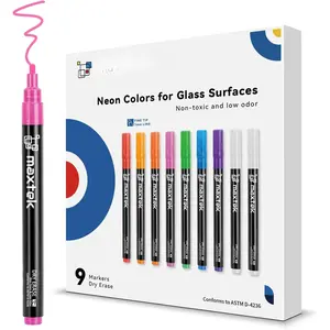 Neon Dry Erase Markers Fine Tip,Liquid Chalk Markers for Chalkboard,LED Note Board,, of School Board,Glass,Windows,1mm Fine Point, Colors,9 Count